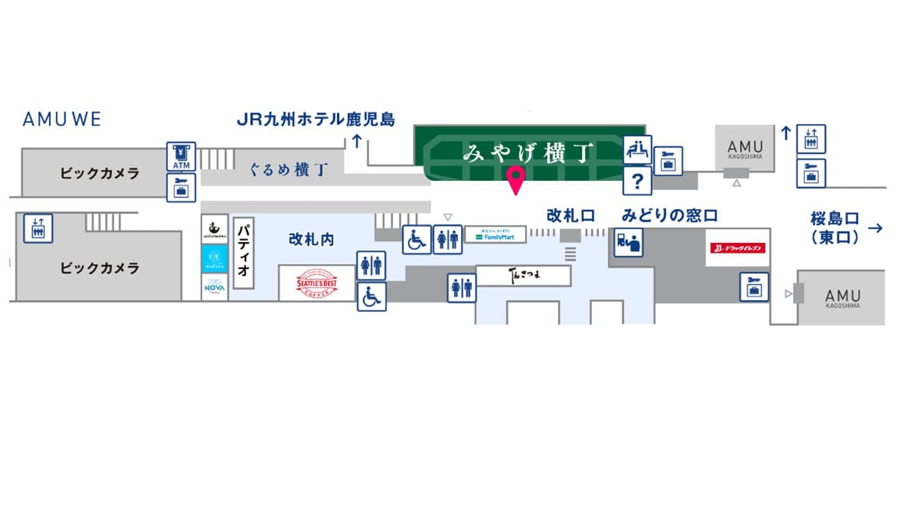 JR鹿児島中央駅改札前 改札前食品・土産物に最適!さつまち鹿児島中央駅ワゴン販売スペース(D)の図面・フロアマップ