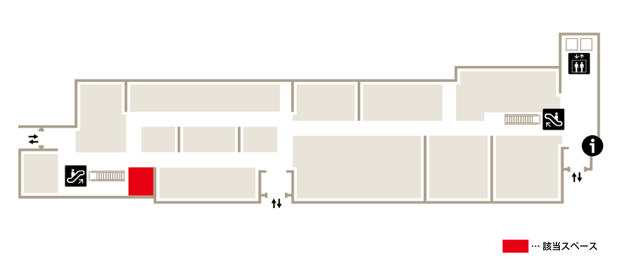 うみ館 食物販などの催事に最適な1Fエスカレーター下トラフィックの多いイベントスペースの図面・フロアマップ