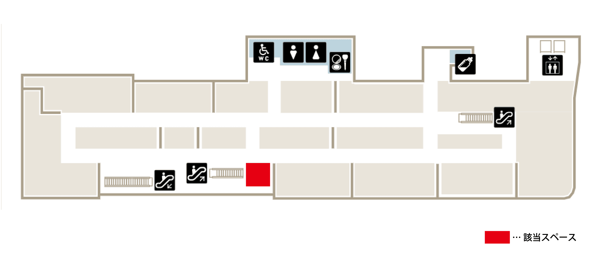 うみ館 アパレルや雑貨のポップアップに最適な2Fエスカレーター下のイベントスペースの図面・フロアマップ