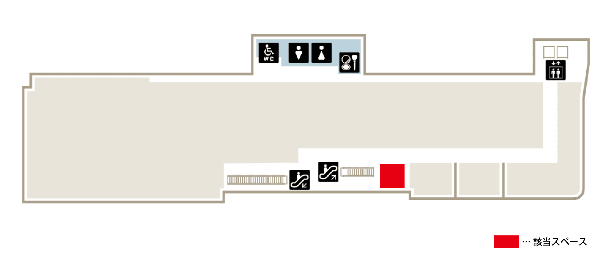 うみ館 ゆったりとした雰囲気で雑貨、サービスのポップアップやプロモーションに最適な3Fエスカレーター下のスペースの図面・フロアマップ