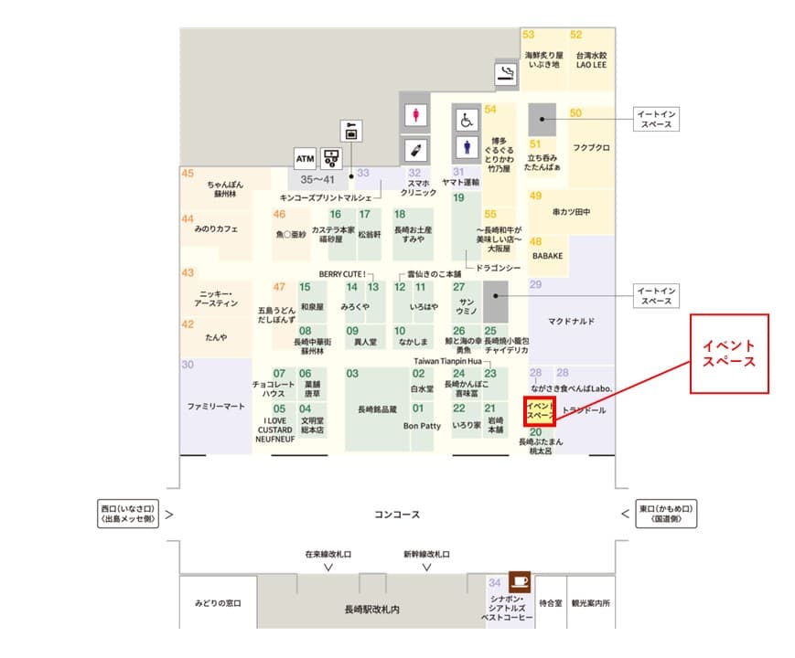 長崎街道かもめ市場 長崎駅改札の目の前にある施設「長崎街道かもめ市場」内のPOPUPスペースです。の図面・フロアマップ
