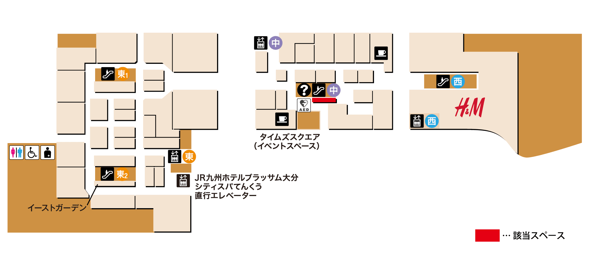 1F 流動の多い1Fインフォメーション入口横。食品・物販催事に最適なポップアップスペースの図面・フロアマップ