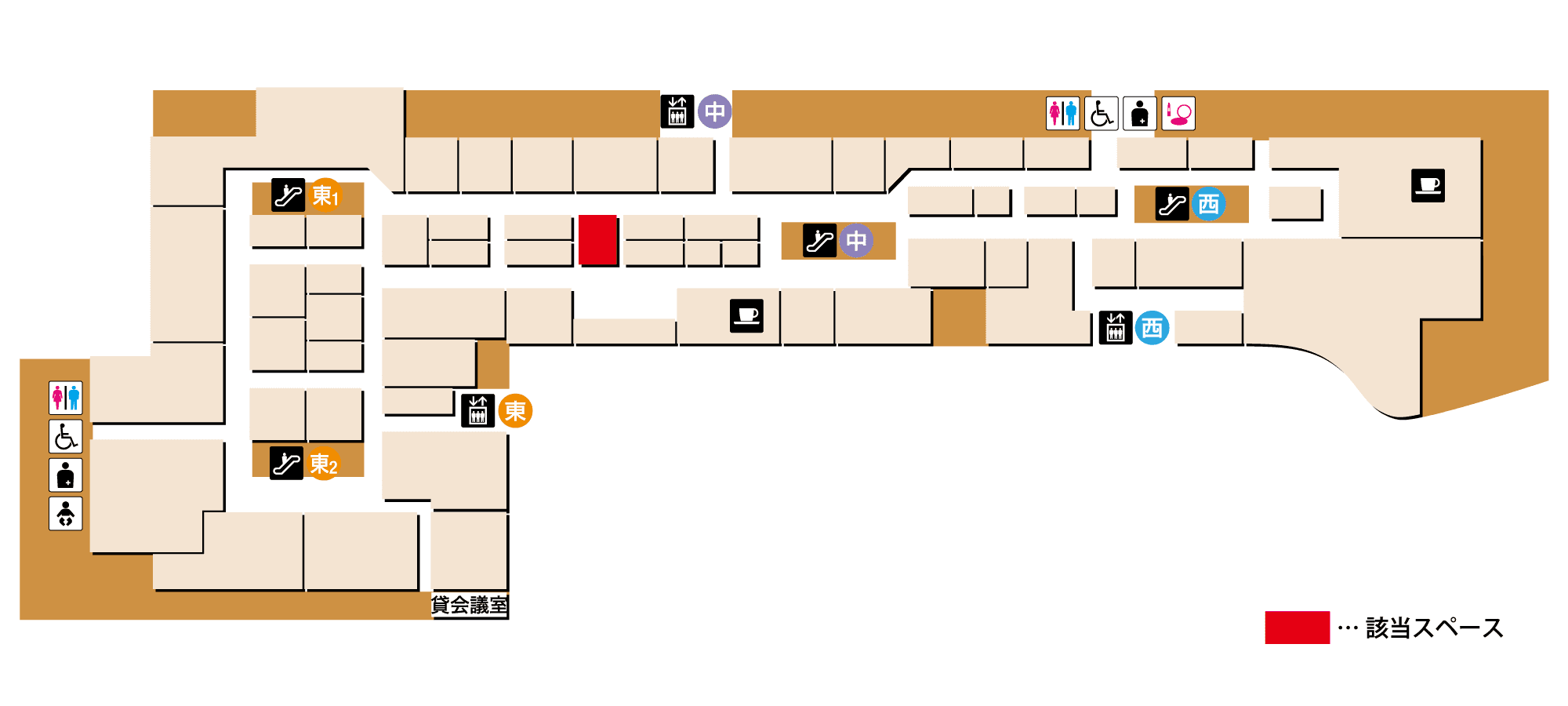 ファッション関係の雑貨や、アパレル商品の物販催事に適したコンパクトなイベントスペース2F POPUPスペース(マウジー前)の図面・フロアマップ