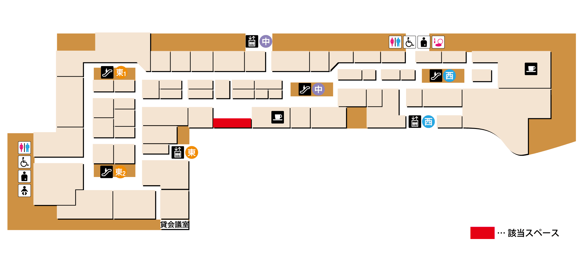 ファッション関係の雑貨や、アパレル商品の物販催事に適したコンパクトなイベントスペース2F POPUPスペース(共用部)の図面・フロアマップ