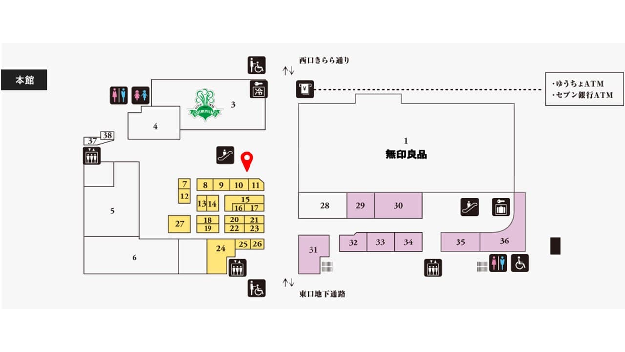 食物販のポップアップに最適!B1Fエスカレーター下のイベントスペースの図面・フロアマップ