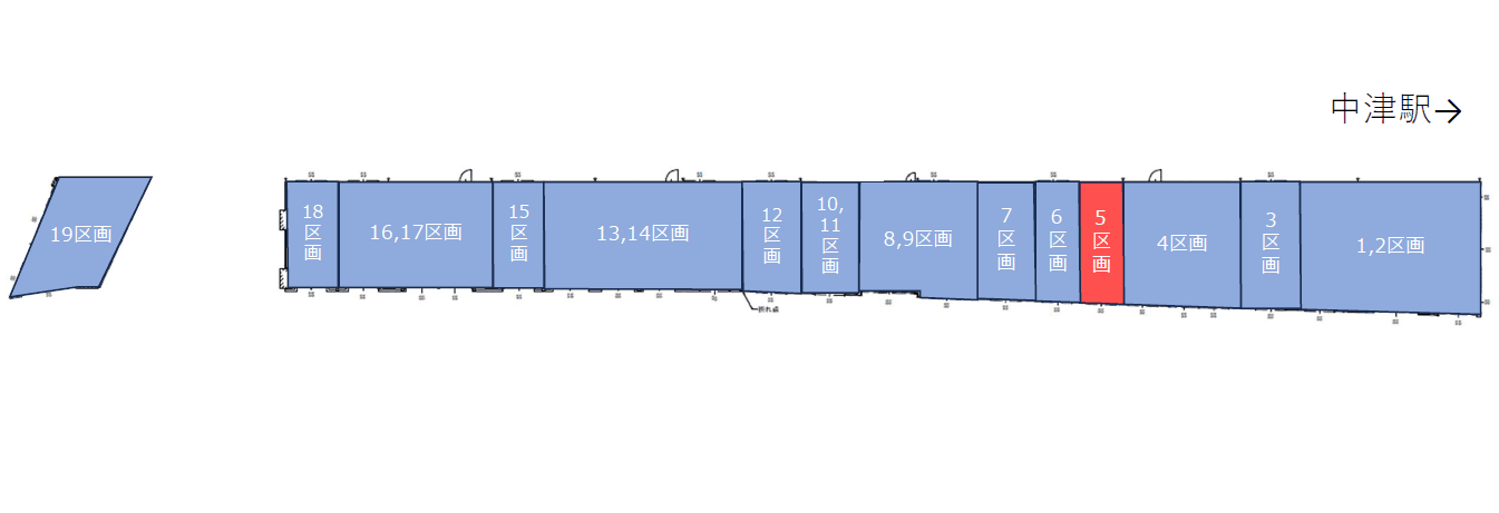 5区画(軽飲食、物販、及びサービス募集中区画)の図面・フロアマップ