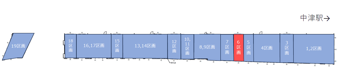 6区画(軽飲食、物販、及びサービス募集中区画)の図面・フロアマップ