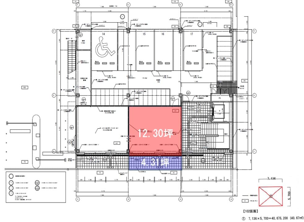102区画(物販、食物販、サービス業種募集区画です)※29年3月末までの契約となりますの図面・フロアマップ