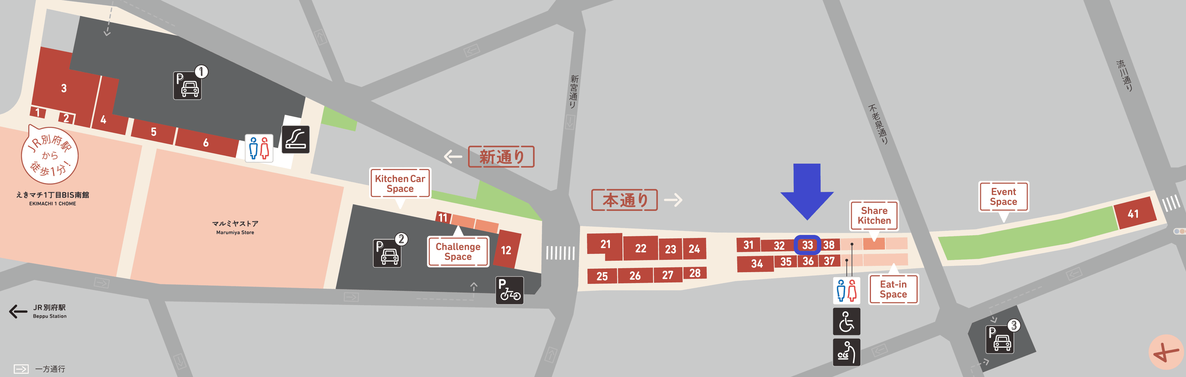 33区画(食物販・飲食におすすめです)の図面・フロアマップ