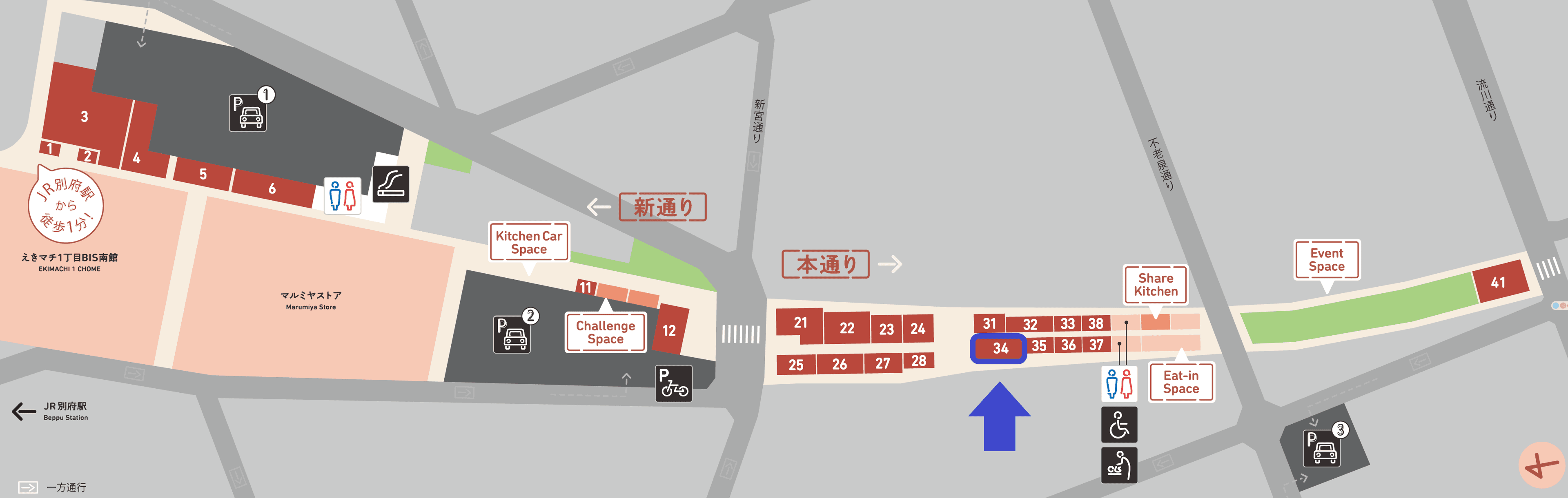 34区画(食物販・飲食におすすめです)の図面・フロアマップ