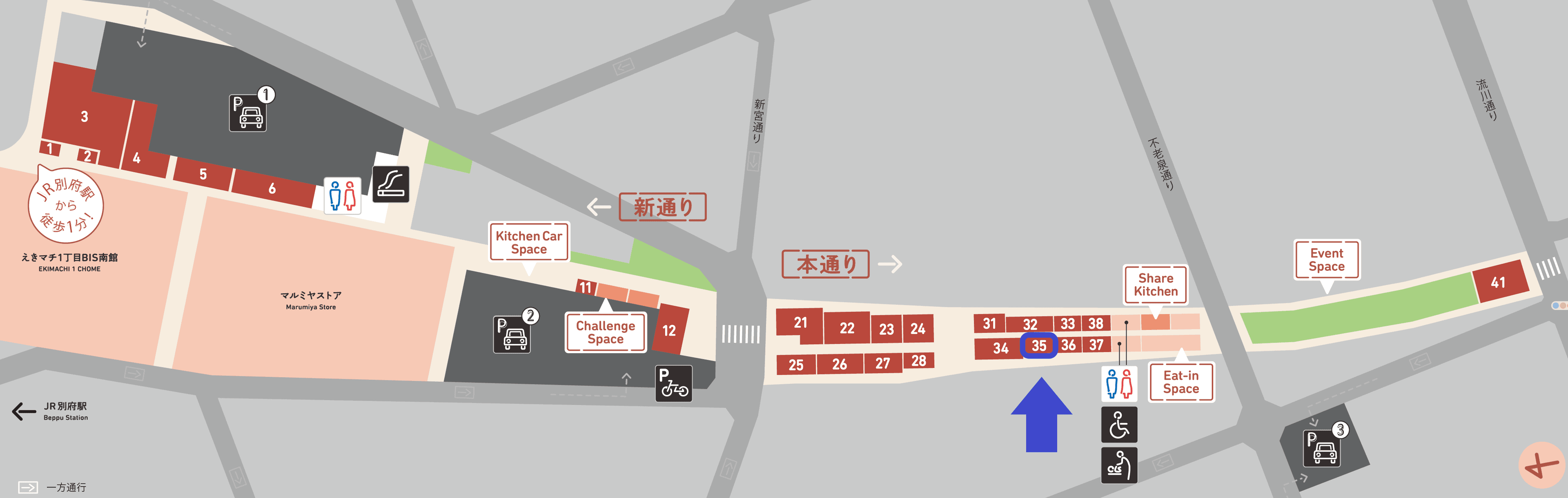 35区画(食物販・飲食におすすめです)の図面・フロアマップ